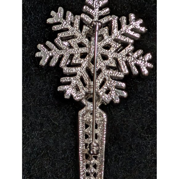 Kirks Folly Snowflake Brooch With Moon Face Rhinestones & Dangling Charms - Picture 6 of 11